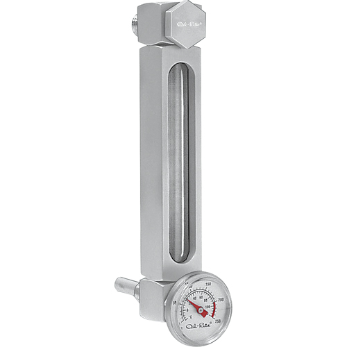 Aluminum Liquid Level Gauge, Threaded, 9" L, 205°F (96.11° C) Trail Hammer and Bolt
