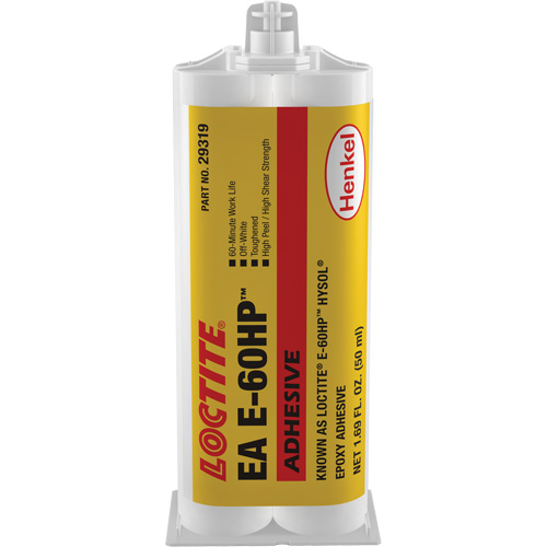 E-60HP Hysol&reg; Epoxy Adhesive, 50 ml, Dual Cartridge, Two-Part, Off-White Trail Hammer and Bolt