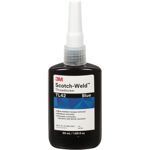 Adh&eacute;sif frein-filet TL42 Scotch-Weld, Bleu, Moyen, 50 ml, Bouteille Trail Hammer and Bolt