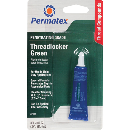 Penetrating Grade Threadlocker, Green, Medium, 6 ml, Tube Trail Hammer and Bolt