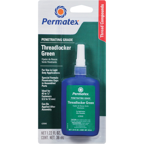 Penetrating Grade Threadlocker, Green, Low, 36 ml, Bottle Trail Hammer and Bolt