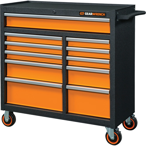 Armoire roulante pour outils s&eacute;rie GSX, 11 tiroirs, 41" la x 18-1/5" p x 41-1/2" h, Noir/Orange Trail Hammer and Bolt