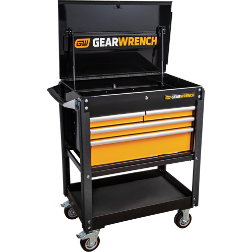 Chariot utilitaire, 4 tiroirs, 33" lo x 21" la x 42" h, Noir/Orange Trail Hammer and Bolt