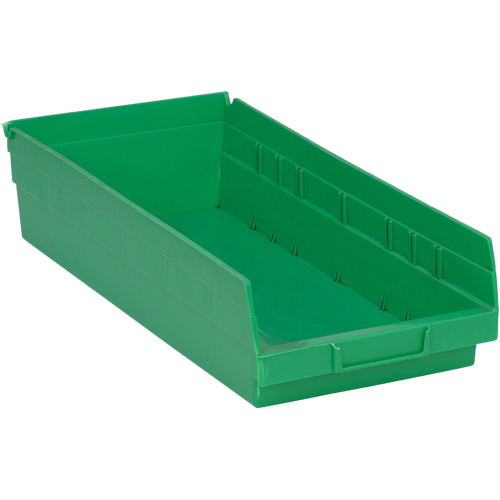 Shelf Bins, 8-1/8" W x 4" H x 17-7/8" D, Green, 40 lbs. Capacity Trail Hammer and Bolt