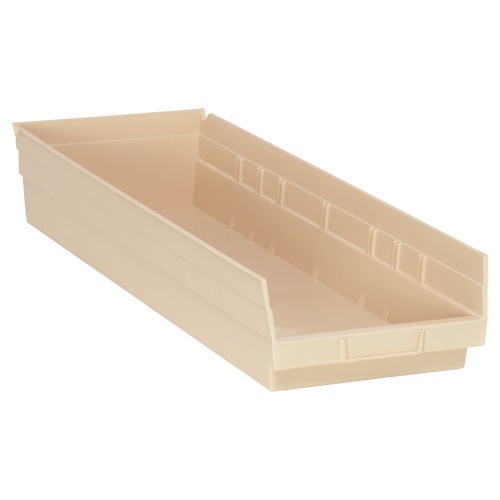 Economy Shelf Bin, 8-3/8" W x 4" H x 23-5/8" D, Ivory, 60 lbs. Capacity Trail Hammer and Bolt