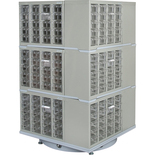 Heavy-Duty Industrial Carousel Drawer Cabinet, Steel, 240 Drawers, 27" W x 27" D x 48" H, Grey Trail Hammer and Bolt