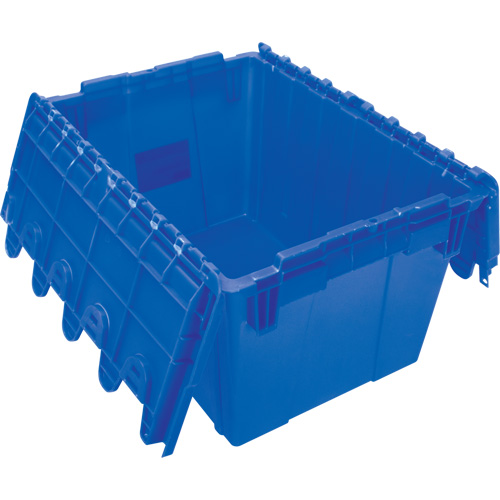 Flip Top Plastic Distribution Container, 21.65" x 15.5" x 12.5", Blue Trail Hammer and Bolt