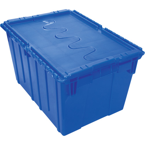 Flip Top Plastic Distribution Container, 21.65" x 15.5" x 12.5", Blue Trail Hammer and Bolt
