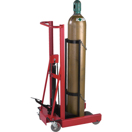 &eacute;l&eacute;vateur hydraulique pour cylindre, Roues Caoutchouc, Base de 12" la x 20" lo, 300 lb Trail Hammer and Bolt