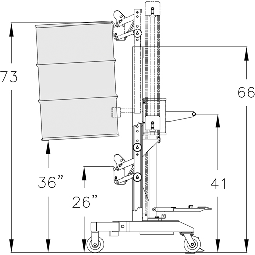 Ergonomic Drum Handler High Reach - DM-1100-HR, 30 - 85 US Gal. (25 - 70 Imperial Gal.) Trail Hammer and Bolt