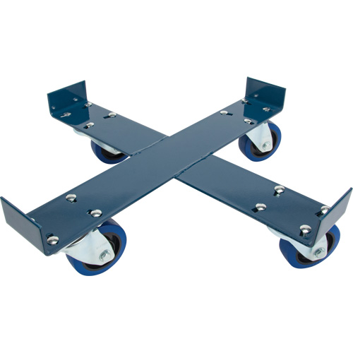Drum Dolly, Steel, 1400 lbs. Capacity, 24" Diameter, Blue Elastic Casters Trail Hammer and Bolt