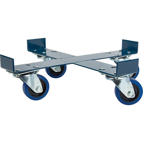 Drum Dolly, Steel, 1400 lbs. Capacity, 24" Diameter, Blue Elastic Casters Trail Hammer and Bolt