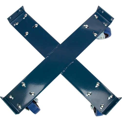 Drum Dolly, Steel, 1400 lbs. Capacity, 24" Diameter, Blue Elastic Casters Trail Hammer and Bolt
