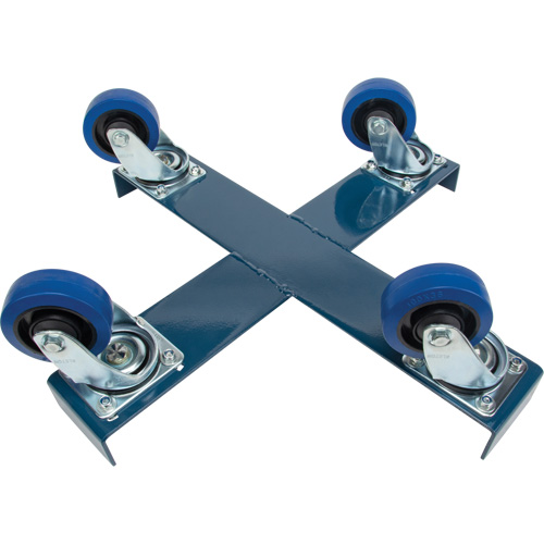 Drum Dolly, Steel, 1400 lbs. Capacity, 24" Diameter, Blue Elastic Casters Trail Hammer and Bolt