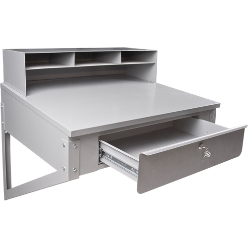 Pupitre d'atelier mural, 34-1/2" la x 28" p x 31" h, Gris Trail Hammer and Bolt