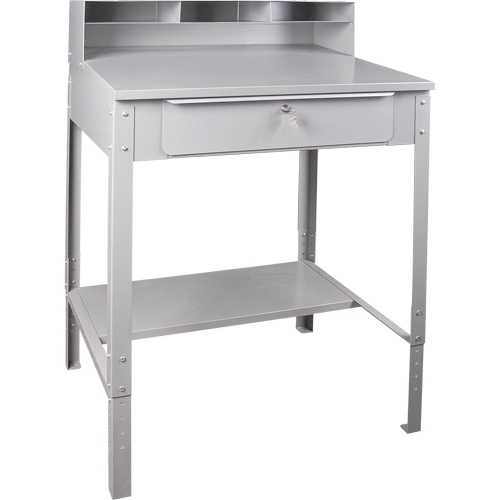 Open Floor Style Shop Desk, 34-1/2" W x 30" D x 53" H, Grey Trail Hammer and Bolt