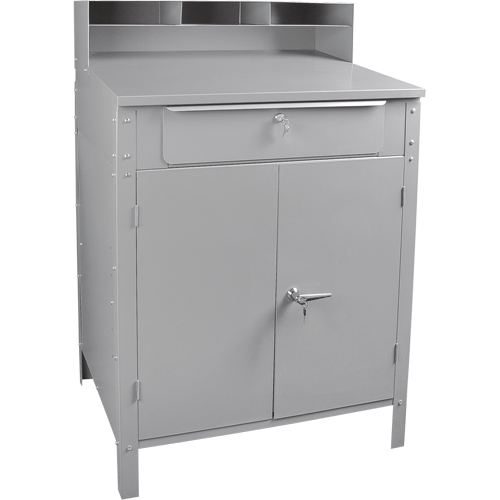 Cabinet Style Shop Desk, 34-1/2" W x 30" D x 53" H, Grey Trail Hammer and Bolt