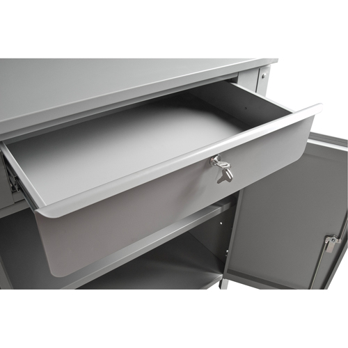 Cabinet Style Shop Desk, 34-1/2" W x 30" D x 53" H, Grey Trail Hammer and Bolt