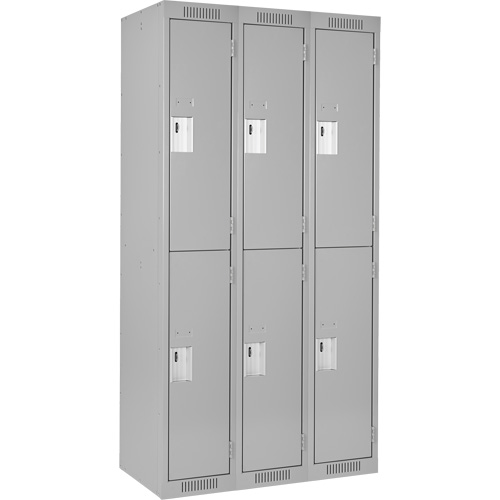 Casiers Clean Line, 2 niveaux, Bloc de 3, 36" x 18" x 72", Acier, Gris, Rivet (assembl&eacute;) Trail Hammer and Bolt