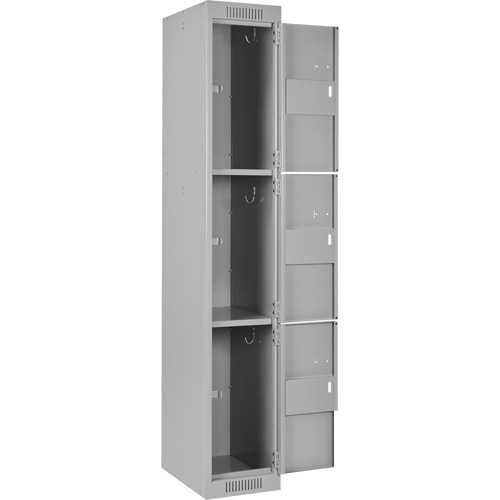 Clean Line Lockers, 3 -tier, Bank of 3, 36" x 18" x 72", Steel, Grey, Rivet (Assembled) Trail Hammer and Bolt