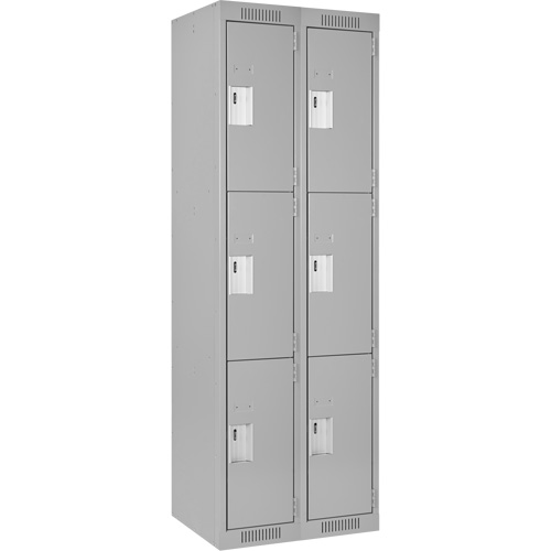 Clean Line Lockers, 3 -tier, Bank of 2, 24" x 18" x 72", Steel, Grey, Rivet (Assembled) Trail Hammer and Bolt