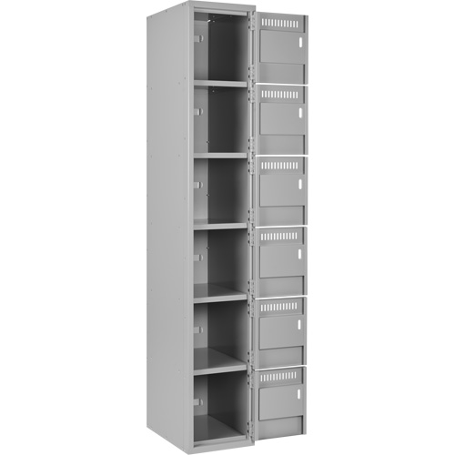 Clean Line Lockerettes, 6 -tier, Bank of 3, 36" x 18" x 72", Steel, Grey, Rivet (Assembled) Trail Hammer and Bolt
