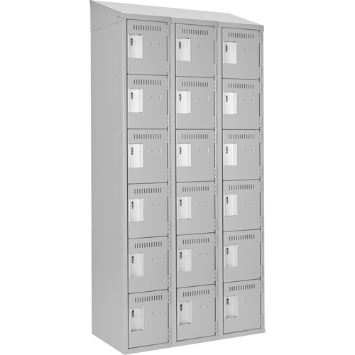 Clean Line Lockerette , 6 -tier, Bank of 3, 36" x 18" x 78", Steel, Grey, Rivet (Assembled) Trail Hammer and Bolt