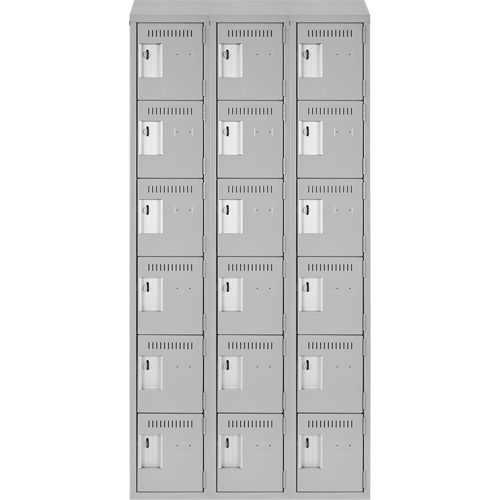 Clean Line Lockerette , 6 -tier, Bank of 3, 36" x 18" x 78", Steel, Grey, Rivet (Assembled) Trail Hammer and Bolt