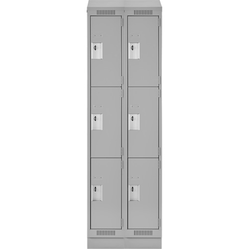 Clean Line Lockers, 3 -tier, Bank of 2, 24" x 18" x 82", Steel, Grey, Rivet (Assembled) Trail Hammer and Bolt