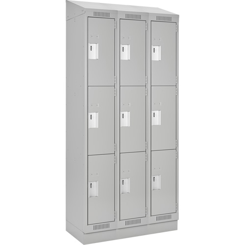Clean Line Lockers, 3 -tier, Bank of 3, 36" x 18" x 82", Steel, Grey, Rivet (Assembled) Trail Hammer and Bolt