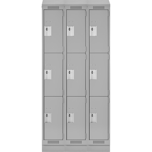 Clean Line Lockers, 3 -tier, Bank of 3, 36" x 18" x 82", Steel, Grey, Rivet (Assembled) Trail Hammer and Bolt