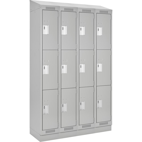 Clean Line Lockers, 3 -tier, Bank of 4, 48" x 18" x 82", Steel, Grey, Rivet (Assembled) Trail Hammer and Bolt