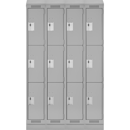 Clean Line Lockers, 3 -tier, Bank of 4, 48" x 18" x 82", Steel, Grey, Rivet (Assembled) Trail Hammer and Bolt