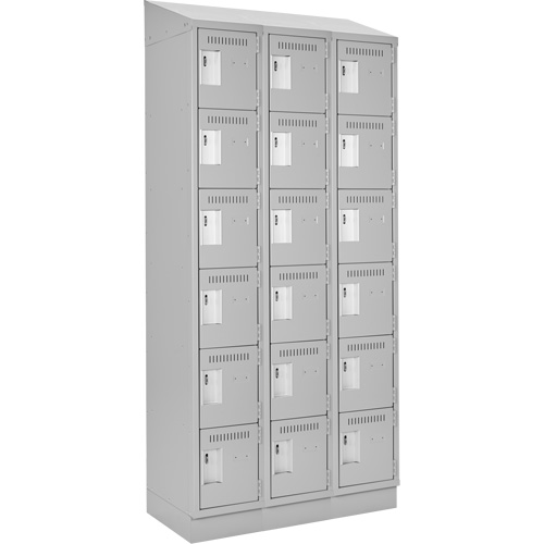 Clean Line Lockerette, 6 -tier, Bank of 3, 36" x 18" x 82", Steel, Grey, Rivet (Assembled) Trail Hammer and Bolt