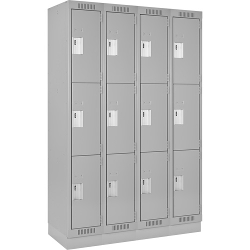 Clean Line Lockers, 3 -tier, Bank of 4, 48" x 18" x 76", Steel, Grey, Rivet (Assembled) Trail Hammer and Bolt
