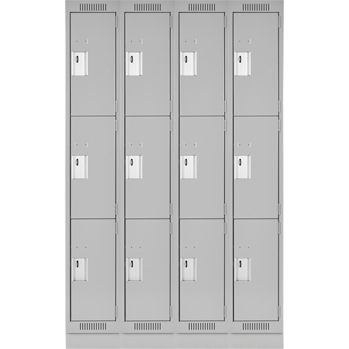 Clean Line Lockers, 3 -tier, Bank of 4, 48" x 18" x 76", Steel, Grey, Rivet (Assembled) Trail Hammer and Bolt