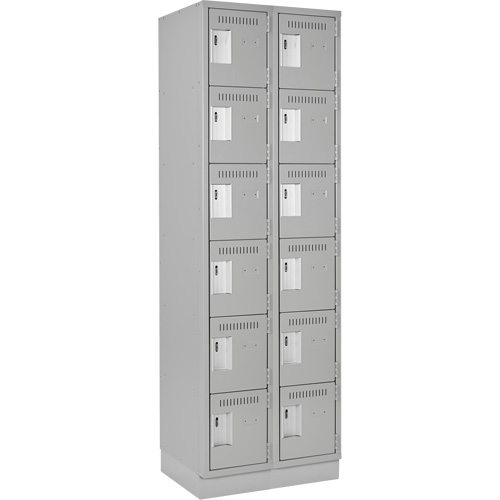 Clean Line Lockerette, 6 -tier, Bank of 2, 24" x 18" x 76", Steel, Grey, Rivet (Assembled) Trail Hammer and Bolt