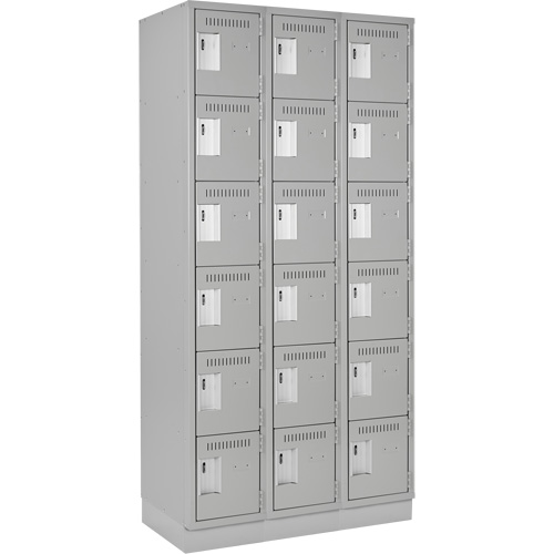 Clean Line Lockerette, 6 -tier, Bank of 3, 36" x 18" x 76", Steel, Grey, Rivet (Assembled) Trail Hammer and Bolt