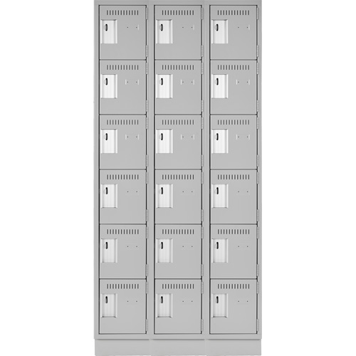 Clean Line Lockerette, 6 -tier, Bank of 3, 36" x 18" x 76", Steel, Grey, Rivet (Assembled) Trail Hammer and Bolt