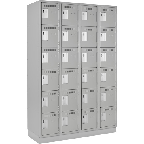Clean Line Lockerette, 6 -tier, Bank of 4, 48" x 18" x 76", Steel, Grey, Rivet (Assembled) Trail Hammer and Bolt