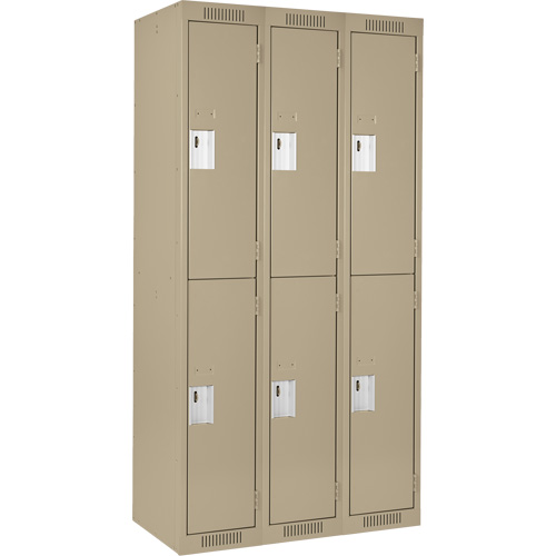 Clean Line Lockers, 2 -tier, Bank of 3, 36" x 18" x 72", Steel, Beige, Rivet (Assembled) Trail Hammer and Bolt