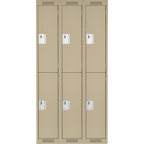 Clean Line Lockers, 2 -tier, Bank of 3, 36" x 18" x 72", Steel, Beige, Rivet (Assembled) Trail Hammer and Bolt