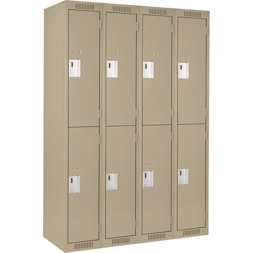 Clean Line Lockers, 2 -tier, Bank of 4, 48" x 18" x 72", Steel, Beige, Rivet (Assembled) Trail Hammer and Bolt