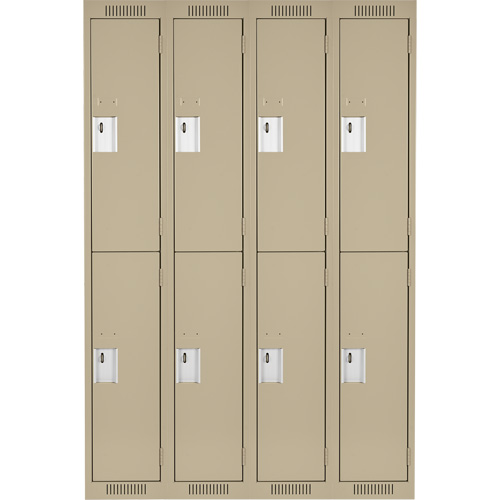 Clean Line Lockers, 2 -tier, Bank of 4, 48" x 18" x 72", Steel, Beige, Rivet (Assembled) Trail Hammer and Bolt