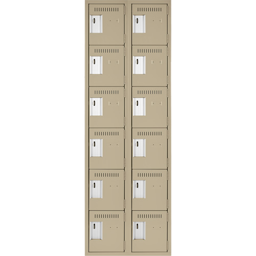 Clean Line Lockerette, 6 -tier, Bank of 2, 24" x 18" x 72", Steel, Beige, Rivet (Assembled) Trail Hammer and Bolt
