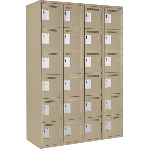 Clean Line Lockerette, 6 -tier, Bank of 4, 48" x 18" x 72", Steel, Beige, Rivet (Assembled) Trail Hammer and Bolt