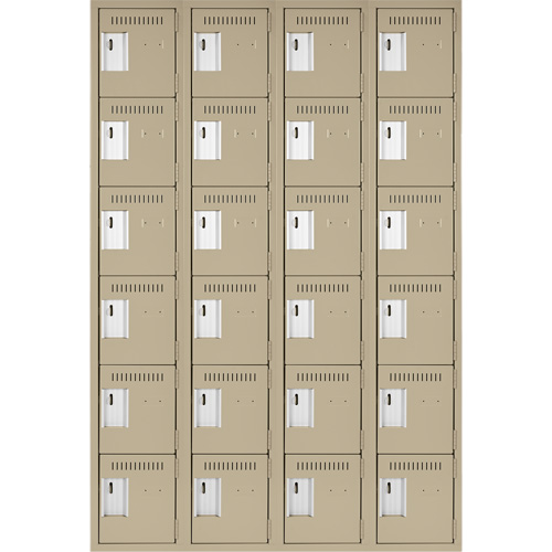 Clean Line Lockerette, 6 -tier, Bank of 4, 48" x 18" x 72", Steel, Beige, Rivet (Assembled) Trail Hammer and Bolt