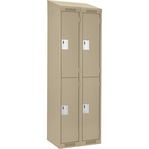 Clean Line Lockers, 2 -tier, Bank of 2, 24" x 18" x 78", Steel, Beige, Rivet (Assembled) Trail Hammer and Bolt