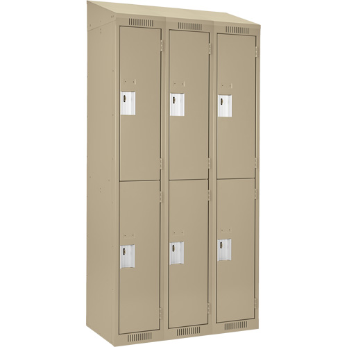 Clean Line Lockers, 2 -tier, Bank of 3, 36" x 18" x 78", Steel, Beige, Rivet (Assembled) Trail Hammer and Bolt