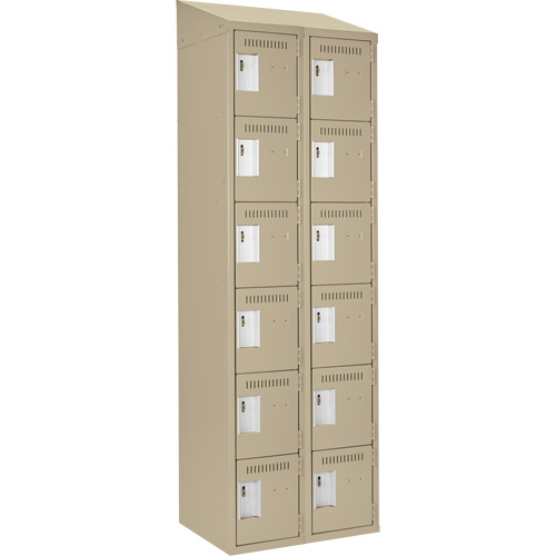 Clean Line Lockerette, 6 -tier, Bank of 2, 24" x 18" x 78", Steel, Beige, Rivet (Assembled) Trail Hammer and Bolt